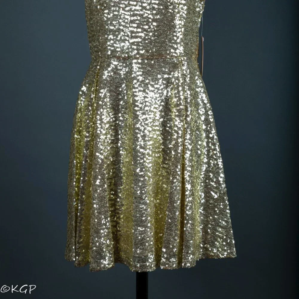 SOLD - Short Gold Sequin Evening Party Cocktail Pageant Dress NWT ~ M - Picture 4 of 17